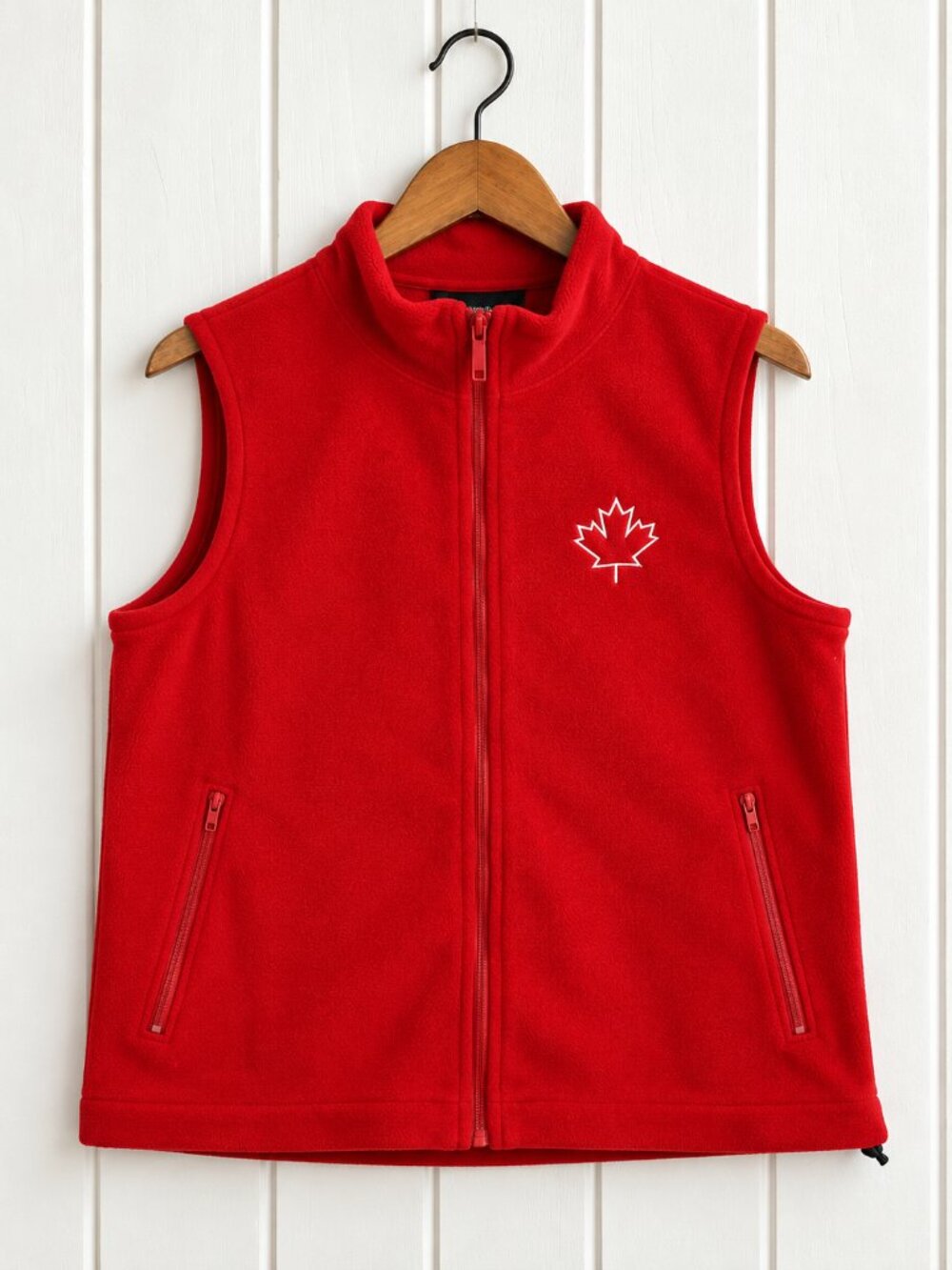 Canada Maple Leaf Red Fleece Vest Men's Large Full Zip Outdoors Travel Gorpcore